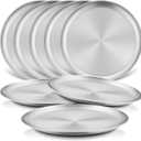 HaWare 8-Piece 18/8 Stainless Steel Kids Plates, 8 Inches Metal Dinner Plates for Toddler Children, Round Serving Plates for Feeding Camping, Non-Toxic Dishes, Shatterproof & Reusable, Dishwasher Safe (Silver)
