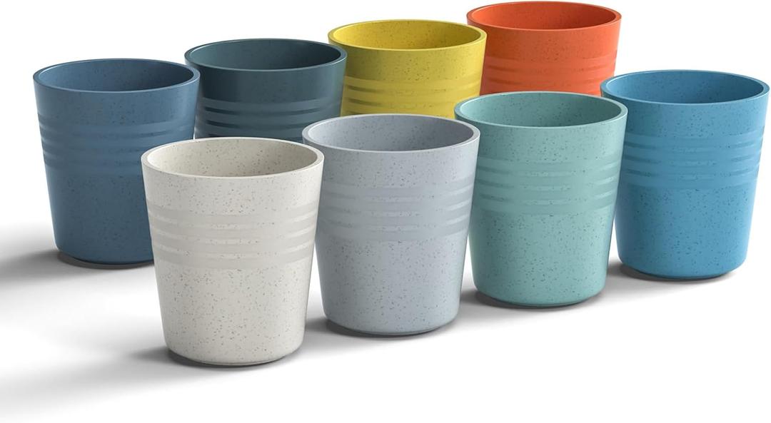 Homestockplus 8 Oz Wheat Straw Drinking Cups, [Set of 8] Small Plastic Cups Reusable, BPA Free Unbreakable Water Cups for Kitchen and Dining,Dishwasher and Microwave Safe (Multicolour)