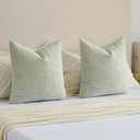 FUTEI Green Decorative Throw Pillow Covers 18x18 Inch Set of 2,Soft Cozy Chenille Geometric Textured Cushion Case,Home Decor for Couch Bed Living Room