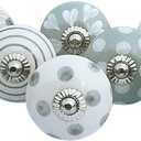 Royal Kraft Vintage Light Cadet Grey Hand Painted Ceramic Pull Knobs for Kitchen Cabinet, Door & Drawer, Wardrobe, Cupboard (Set of 10) Sknob004