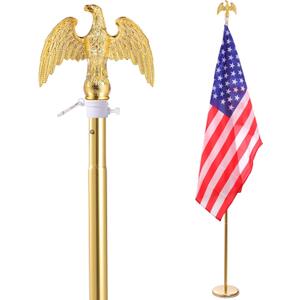 iElyiEsy 6FT Indoor Flagpole Kit, Deluxe Gold Eagle Topper Sectional Flag Pole with Base Stand, Premium Aluminum Pole Heavy Duty Flag Pole with 3x5Ft US Flag for Schools, Office, Hall