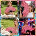 QCWN AKA Sorority Gifts for Women Large Clacking Fan for Line Dancing Alpha Kappa Alpha Paraphernalia Pink and Green Hand Fan Foldable Bamboo Popping Fans for Sisterhood Events Party