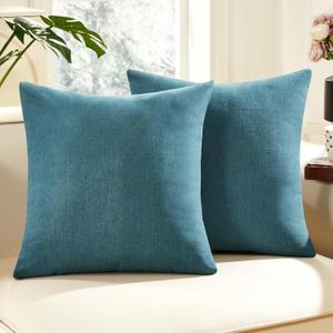Deconovo 2PCS Soft Faux Linen Pillow Covers for Sofa with Invisible Zipper, Aegean Blue, 18W x 18L