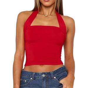 ForeFair Women Halter Neck Backless Crop Top Sexy Y2K Sleeveless Tank Top Open Back Slim Fit Tops L