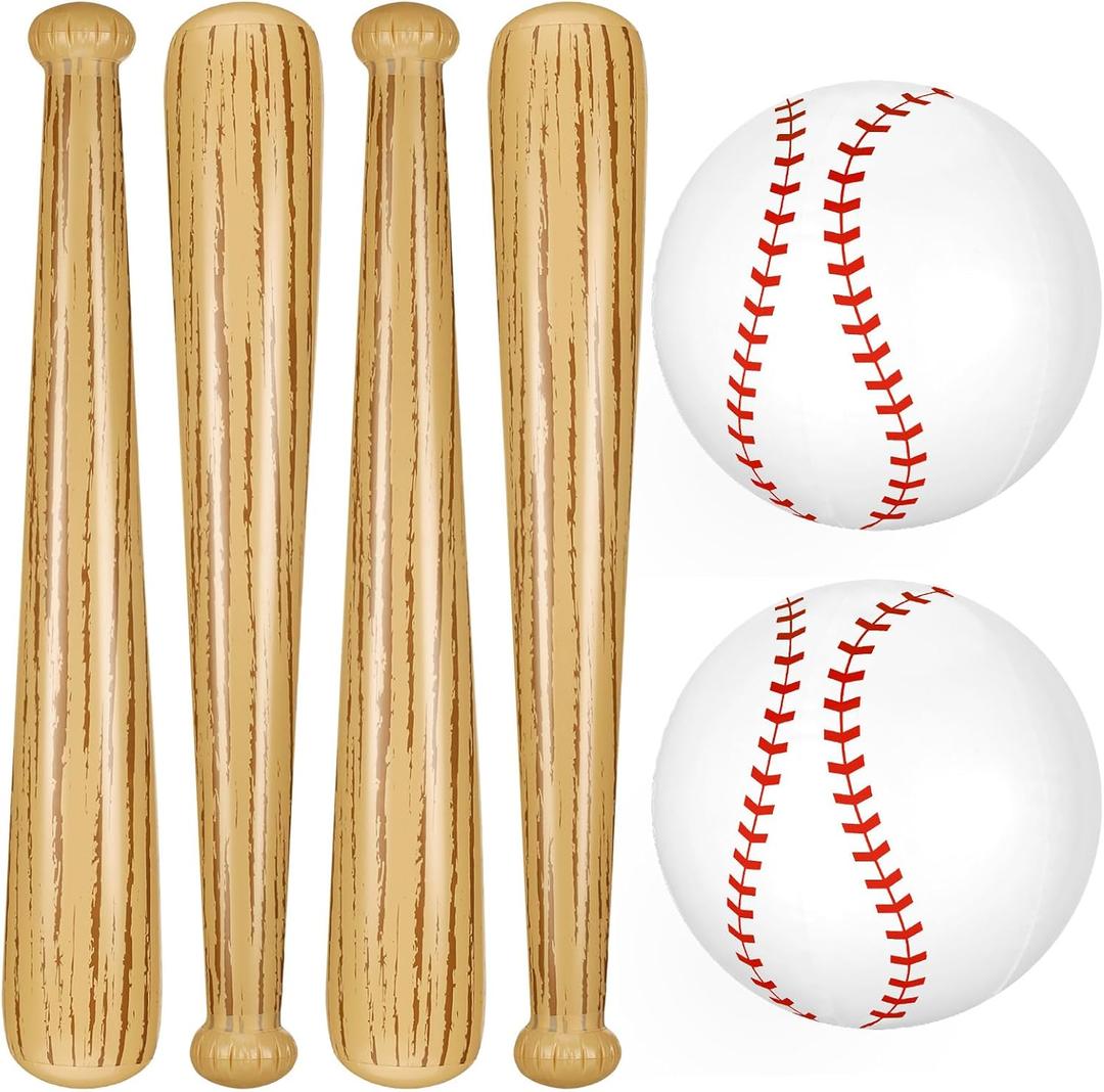 Lewtemi Set of 6 Beach Baseball Ball Inflatable Bat Include 2 Pcs 11 Inch Beach Baseball and 4 Pcs Inflates Bat Pool for Fun Birthday Party(Wood Grain,11.02inch)