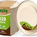 128 Pack 6 Inch Compostable Plates, Biodegradable Heavy Duty Dessert Plates Eco-Friendly Sugarcane Plates for Wedding, Catering, Events