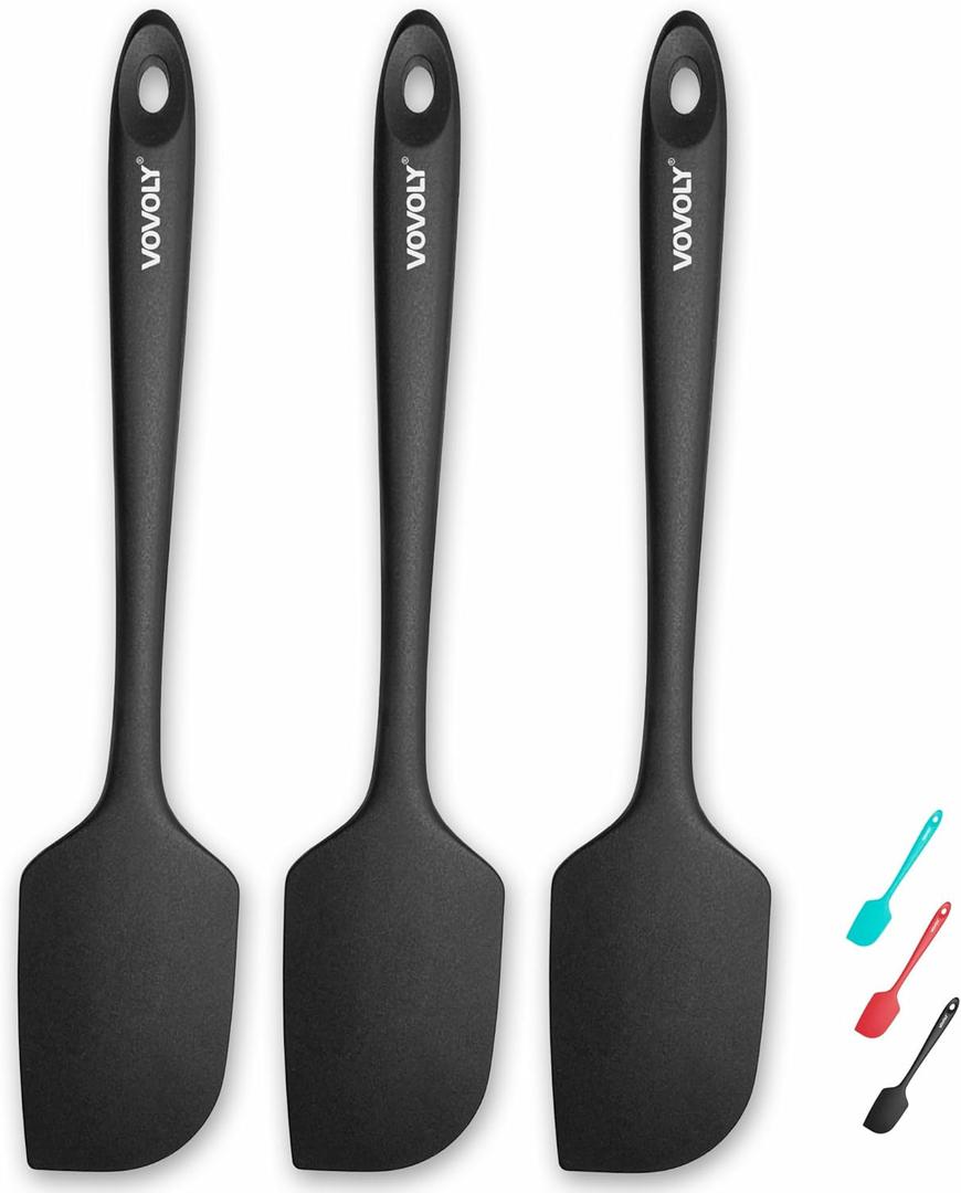 Silicone Spatula for Kitchen, 600F Heat resistant Spatulas for Baking, Cooking, Scraping,and Mixing, Non Stick Kitchen Utensils, BPA Free, 11.2 IN, 3 Pack, Black