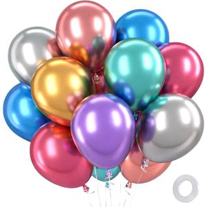 Patimate Balloons Assorted Colors 100 Pack 12 Inch Colorful Chrome Metallic Rainbow Party Balloons for Birthday Wedding Birthday Baby Shower Christmas Carnival Party Decorations Arch Garland