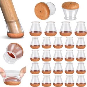 24 Pcs Chair Leg Floor Protectors, Silicone Chair Leg Protectors Caps Covers for Hardwood Floors, Furniture Pads Sliders with Wrapped Felt Bottom Extra Small (Fit:0.5"-0.75")