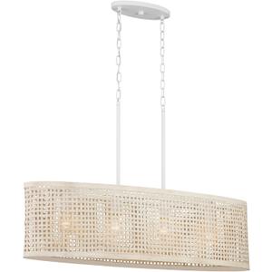 KICHLER Sayulita 4-Light Linear Chandelier in a Classic White Finish with a White Washed Wicker Shade, 82402 KICHLER Sayulita 4-Light Linear Chandelier in a Classic White Finish with a White Washed Wicker Shade, 82402