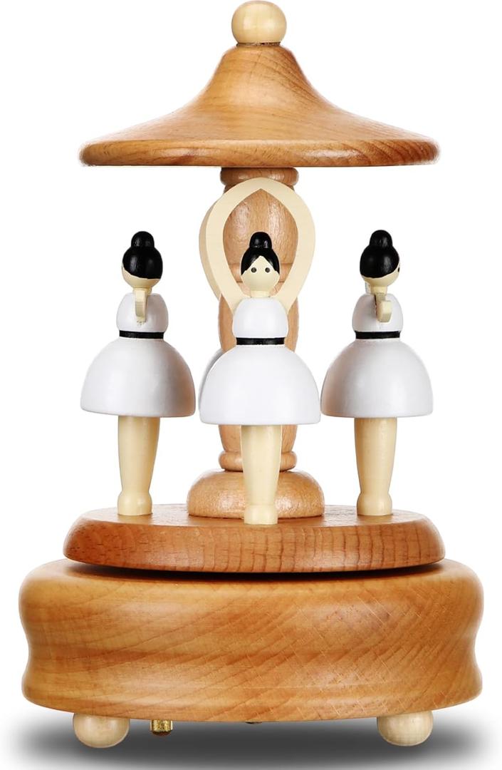 Bucherry Wooden Ballerina Music Box Wood Grain Dancing Ballerina Music Box Beech Wind up Musical Figurine for Valentine's Day Christmas Birthdays Anniversaries Gift Holiday Party Decor