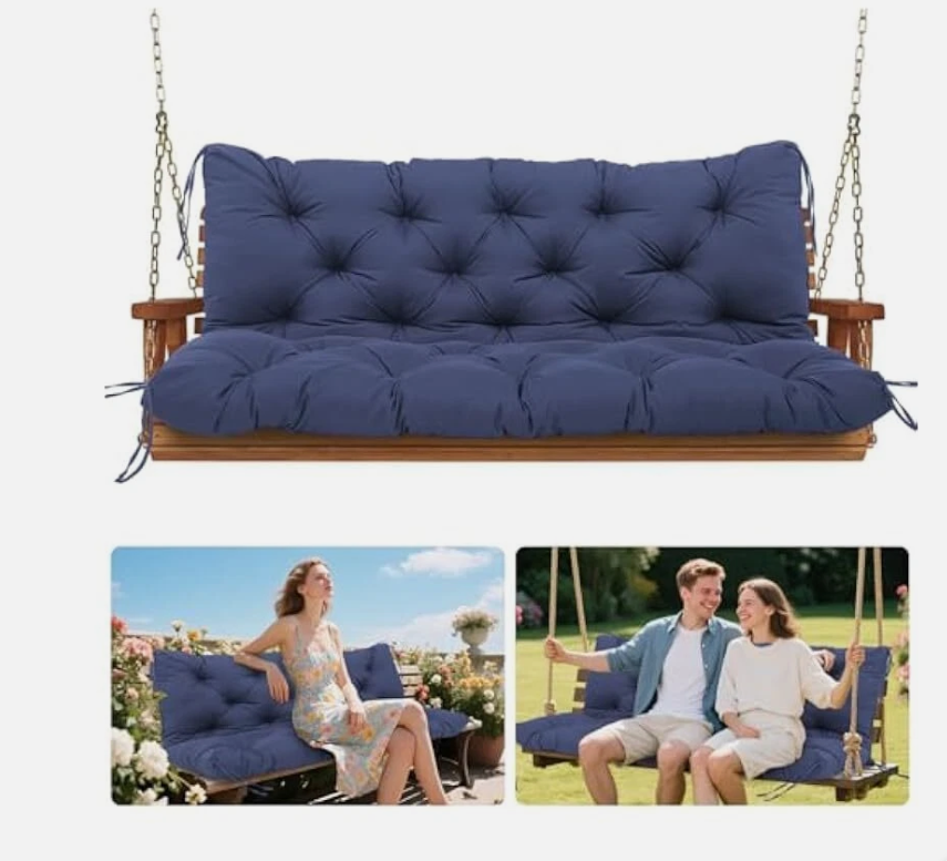 Vrngvi Outdoor Porch Swing Cushions Durable Extra 5" Thick 60 inch Waterproof Patio Swing Cushions 3 Seater Replacement Fade-Resistant for Lawn Outdoor Patio Long Bench Furniture(Navy 60×40×5inch)