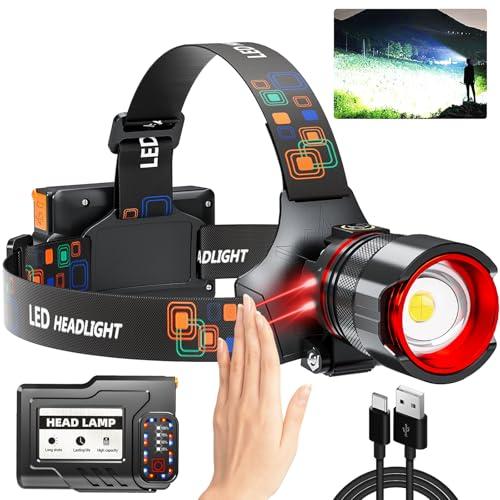 Rechargeable Headlamp 4000 High Lumens, Super Bright LED Head Lamp with Motion Sensor, 12 Modes, IPX7 Waterproof, 125° Adjustable, Zoomable Headlight for Adults, Camping, Cycling, Running