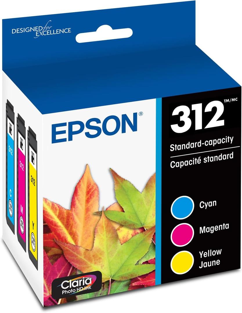 EPSON 312 Claria Photo HD Ink Standard Capacity (T312923-S) Works with Expression Photo XP-8500, XP-8600, XP-8700, XP-15000, Cyan,Magenta and Yellow