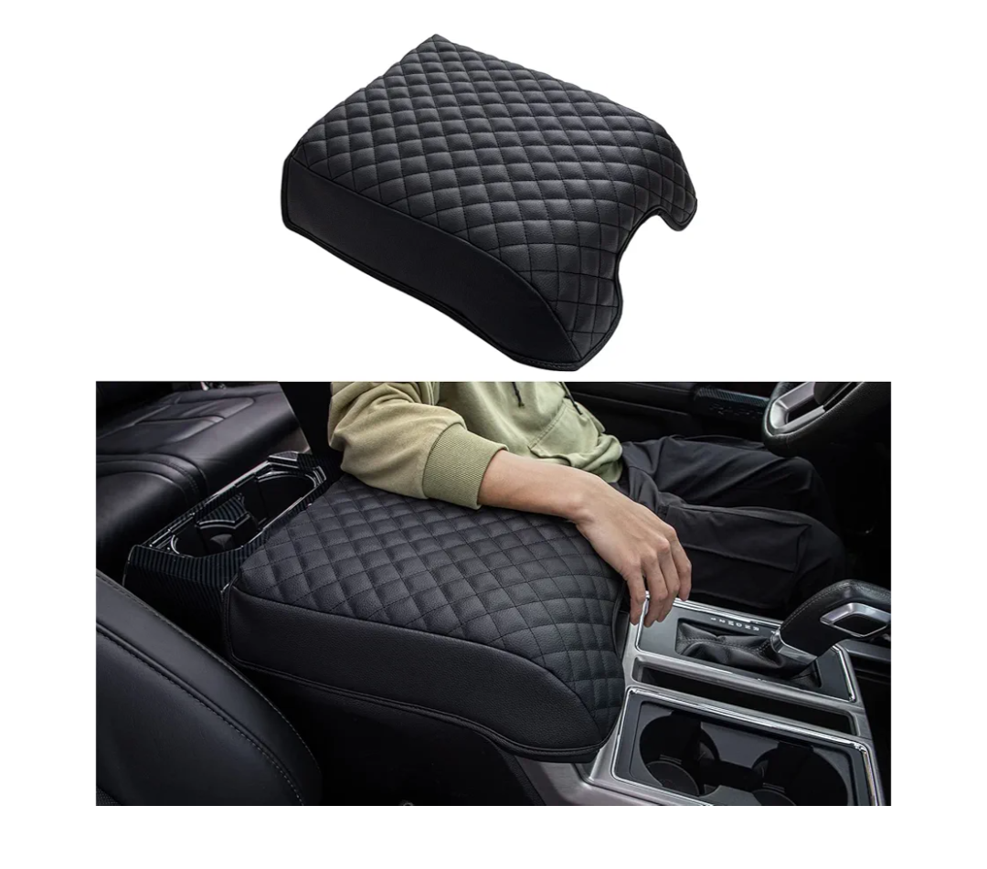 JDMCAR Center Console Cushion Compatible with 2015-2020 Ford F150 / 2017-2022 F250 F350 F450 and 2018-2024 Expedition Accessories, Customized PU Leather Armrest Cover Protector (Bucket Seat Only)