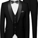 MAGE MALE Men's Slim Fit 3 Piece Suit One Button Solid Shawl Lapel Blazer Jacket Vest Pants Set with Tie Pocket Square, Size: Small (Black)