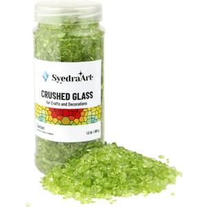 Syedra Crushed Glass for Crafts Broken Glass Pieces Resin Art Crushed Colored Mirror Pieces,Bar, Garden Decoration 3-6mm, 1.5 Pound Jar (Light Green)