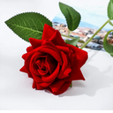 Velvet Artificial Flowers Rose, Single Rose Real Touch Fake Silk 3.15” Flower Head with Long Stem for Women Wedding Mother Valentine Gift Home Decor Anniversary(Red)