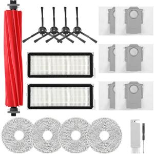 Accessories Replacement Kit for Roborock Q Revo S, Qevo Pro, Qrevo Plus Robot Vacuum, 1 Main Brush, 4 Mop Cloth, 2 Washable Filter, 4 Black Side Brushes, 6 Dust Bag, 1 Cleaning Tool - 18 Pcs