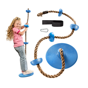 Jungle Gym Kingdom Tree Swing for Kids - Single Disc Seat and Brown Climbing Rope Set w/Carabiner and 4 Foot Strap - Treehouse and Outdoor Playground Accessories - Green