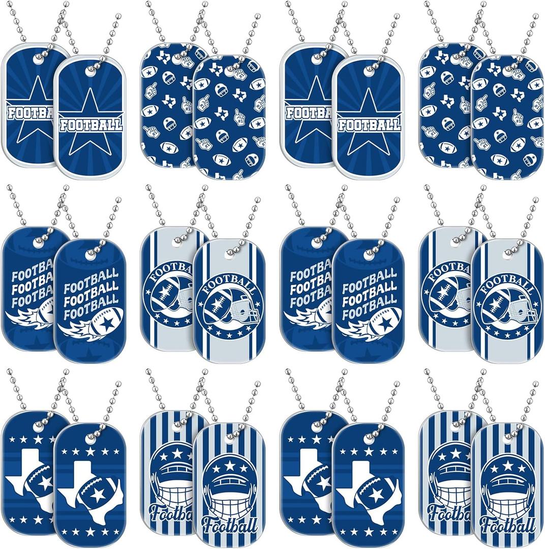 24 Pcs Cowboys Tag Necklace for Men Football Dallas Tag Necklaces 23.62 Inch Dog Tag Necklaces Gifts for Men Team Unisex Cowboys Necklace Blue Football Decor Accessories