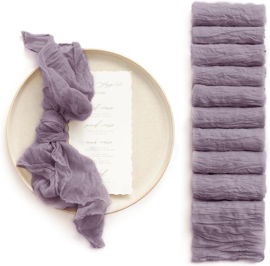 Ling's Moment Luxury Cloth Wedding Napkins - 19x19 Inch Reusable Cheesecloth Linen Napkins for Wedding Reception, Bridal Shower, Dinner Table - Washable, Durable (Set of 10), [Purple]