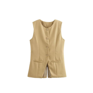 Vest For Women Long Top Slit Sleeveless Irregular O Neck Slim Blazer Vest, Large