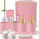 Light Pink Bathroom Accessories Set, 10PC Bathroom Set, Bath Accessory with Pop Up Trash Can, Soap Dispenser, Toilet Brush, Toothbrush Set Qtip Holders & Tray