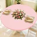 Round Spandex Valentines Day Tablecloth, Elastic Fitted Waterproof Tablecloths for 36"-44" Tables, Stretch Washable Picnic Table Cover for Camping, Dining, Indoor and Outdoor, Pink