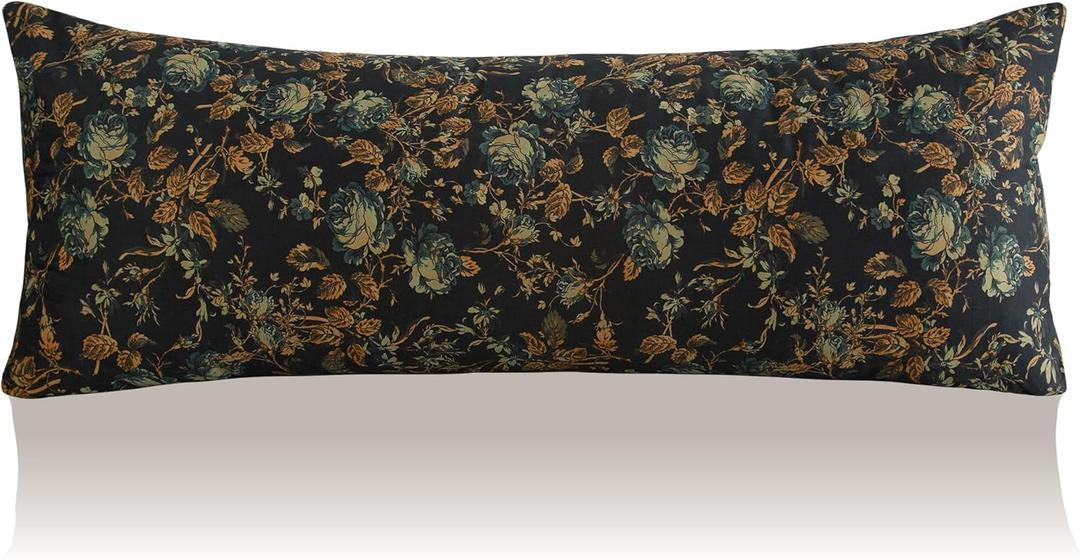StangH Black Floral Velvet Body Pillow Cover, Super Soft Skin Friendly Pillowcase with Hidden Zipper Extra Long Couch Cover for Pregnancy/Kids, 20 x 54 inches, 1 Piece