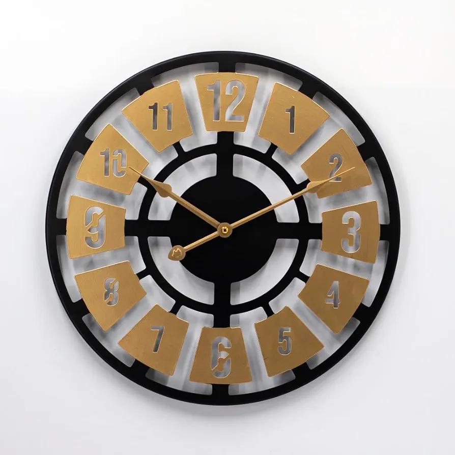 ALNHF 16 inch Metal Wall Clock for Living Room Decor - Large Wall Clock for Kitchen - Big Wall Clock Decorative - Metal Wall Art - Analog Quiet Clock for Bedroom, Home, Kitchen, Office, Wall Decor