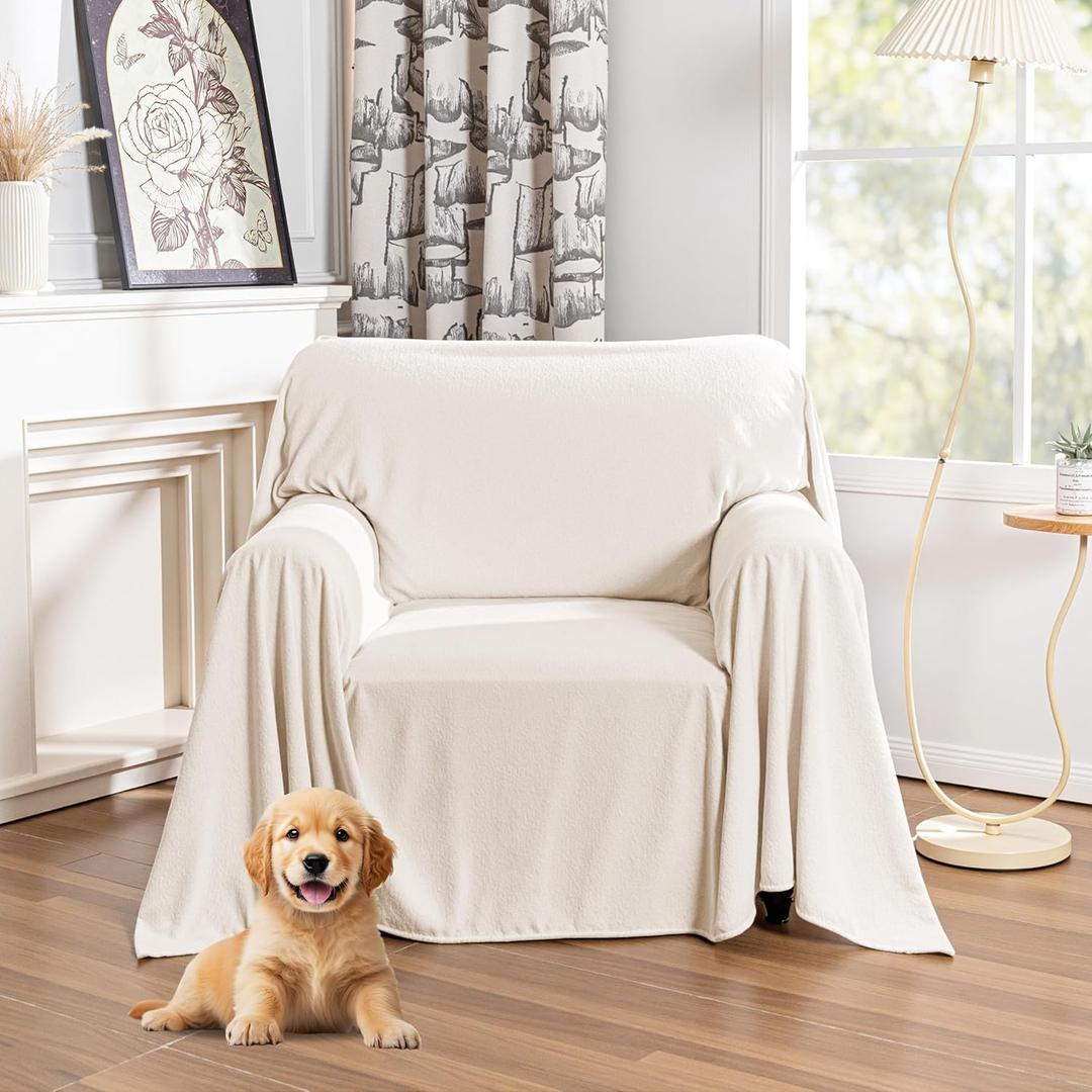 MYSKY HOME White Armchair Couch Cover for Sofa, Couch Covers for Dogs Washable, Couch Cover Blanket Modern Sofa Slipcovers, Super Soft Sofa Furniture Cover for Reclining Couch, 71" x 91"