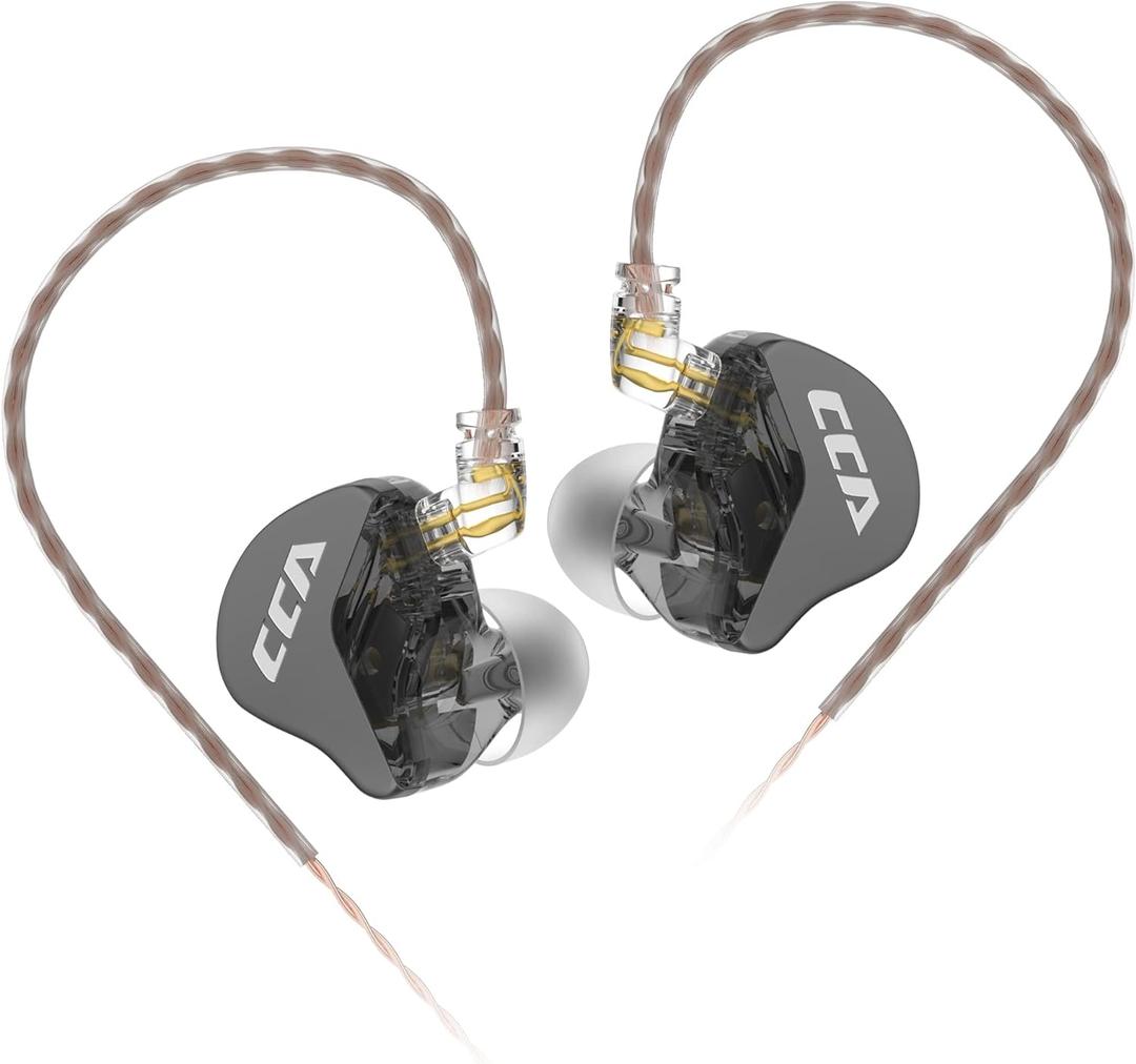 CCA CRA in Ear Monitor, Ultra-Thin Diaphragm Dynamic Driver IEM Earphones, Clear Sound & Deep Bass in Ear Headphones, Wired Gaming Earbuds with 2 Pin Detachable Cable for Singer Musicians Drummers (Black)