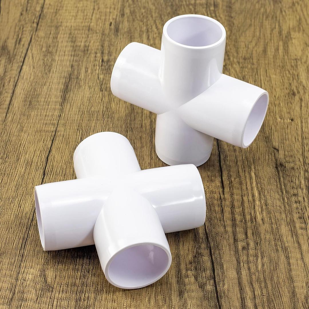 2PCS 3/4 Inch SCH40 4 Way Cross PVC Connector Elbow Pipe Fitting Coupling White Socket x Socket for Furniture DIY