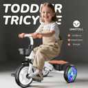 Umatoll Tricycle for Toddlers 2-5 Year Old, Ajustable Toddler Bike Outdoor Toys, Birthday Gift for Boy Girl Age 2-4, Trike with Light up Wheels, Adjustable