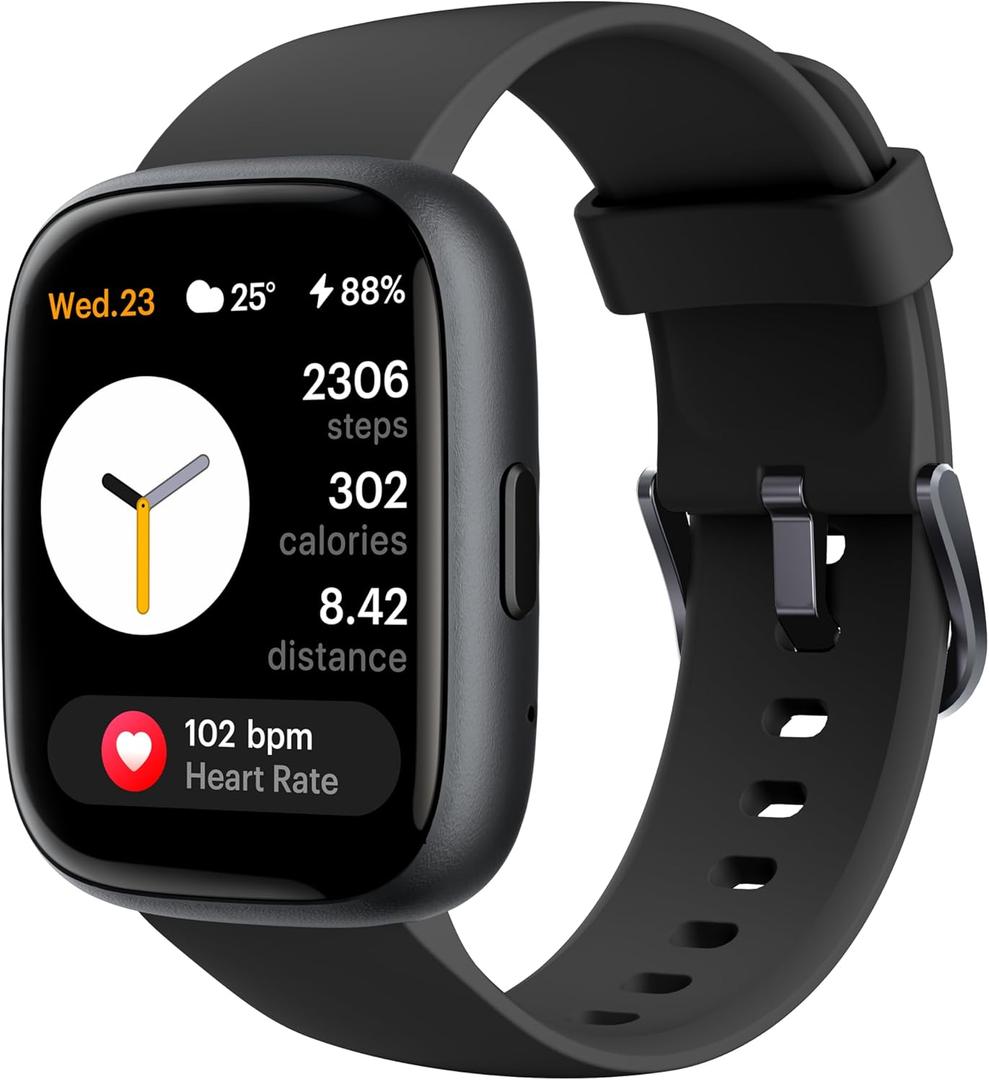 Smart Watch for Women Men, Alexa Built-in, Answer/Make Calls, 1.83" Fitness Tracker Watch with Heart Rate Monitor, Sleep Tracker, Pedometer, IP68 Waterproof Smartwatch Compatible Android iOS (Carbon Black)