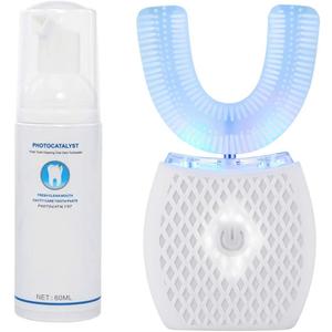 Maybuy Ultrasonic Automatic Toothbrush, Ultrasonic UShaped Toothbrushes for Adult, 360° Electric Sonic Tooth Brush with Automatic Timer, Wireless Charging Teethbrush Kit for Travel Or Home (White)