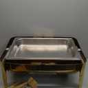 VEVOR Roll Top Chafing Dish Buffet Complete Set, 9Qt Stainless Steel Chafer with Full Size Pan, Rectangle Catering Warmer Server with Visible Lid Water Pan Folding Stand Fuel Holder Meal Clip, Gold