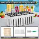 Dyna-Living Commercial Popsicle Molds 20PCS Flat Heads with Double-slot Stainless Steel Popsicle Molds Metal Ice Cream Popsicle Mold with Lid, Single Cup Capacity 85ml