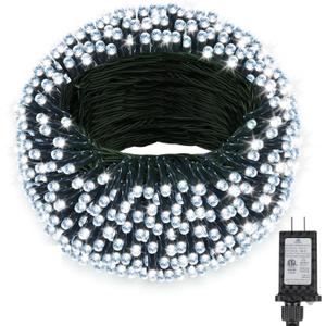 Extra Long 132FT Christmas Decorative Mini Lights, 400 LED Green Wire Fairy Starry String Lights Plug in, Timer & Memory & 8 Modes, for Indoor Outdoor Xmas Tree Wedding Party Decoration, Cool White
