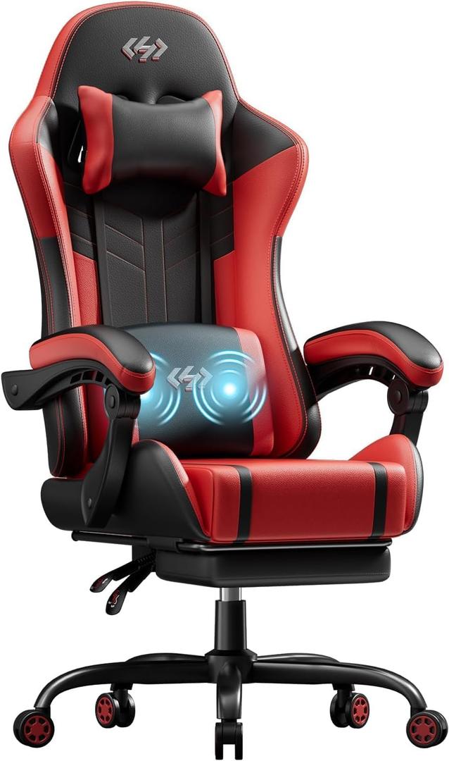 HLDIRECT High Back Gaming Chair, USB Massage Lumbar Support, Black&Red, 20.9 inches x 21.7 inches x 51.2 inches
