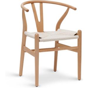 POLY & BARK Weave Dining Chair Mid-Century Modern Wishbone Dining Chair with Arms, Solid Wood Frame, Indoor Use Oak Single - Ideal for Dining Room, Kitchen, or Stylish Accent Setting