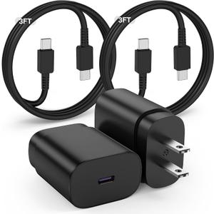 for Samsung Galaxy Super Fast Charging Cord Type C Charger, 25w Android Phone Charger Block &3+3ft USBC to USB-C Cable for Galaxy S25/S24 Ultra/S24 S23 S22 S21 S20 (Ultra/Plus),iPad Pro/Air/Mini Black