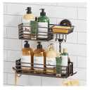 TAILI Shower Caddy Suction Cup 2 Pack with Hooks & Soap holder, Heavy Duty Shower Organizer for Bathroom, No Drilling Bathroom Organizer with Large Capacity, Brown Metal Storage B