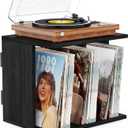 Vinyl Record Storage, Vinyl Record Stand Wall Mount Up to 80-100 Albums, 3-Compartment Vinyl Record Holder (Black)