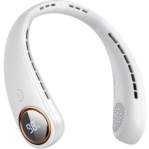 Neck Fan - Bladeless Portable Neck Fans, with LED Display, 4 Speeds, 5000mAh Personal Wearable, USB Rechargeable Cooling Hands Free, Travel Gifts for Men, Women (White)