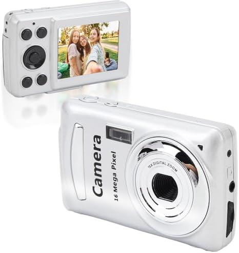 FHD 1080P Kids Digital Camera, 2.4 16MP 16X Digital Zoom Auto Focus Kid Camera, Anti Shake Vlogging Selfie Mini Cameras for Boys Girls Kids Teens (Silver Gray)