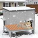 Deblue Heated Cat House for Outside Weatherpoof Plastic Cats Houses Outdoor with Escape Door Indoor Waterproof Feral/Pet Cat Shelter for Puppy, Rabbit(Grey)