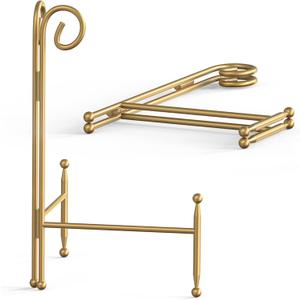 Display Stand for Plate, Foldable Metal Plate Stand for Table, Decorative Easel Holder for Picture Frames, Photos, Wedding Cards, Sign Posters, Cavas, 12-inch Gold 2-Pack