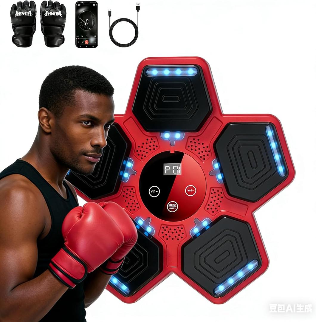 2025 Music Boxing Machine for Adults and Kids, Smart Interactive Boxing Training Equipment with Gloves Wall Mounted, Workout Punching Machine for Home,Office and Gym